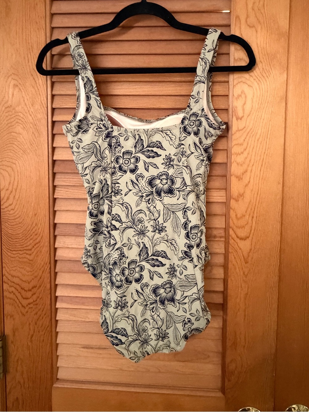 Garnet Hill Active Square-Neck One Piece ruched Swimsuit Green black Floral 4 - Picture 4 of 8